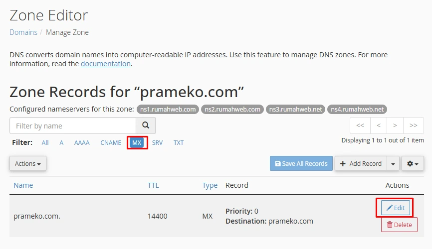 setting mx entry email