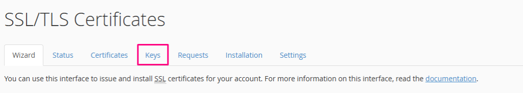 cek private key cpanel