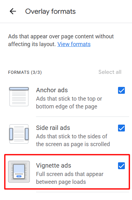 Cara aktifkan Vignette Ads