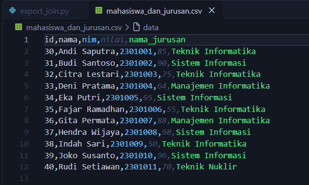 export database ke csv pyhton
